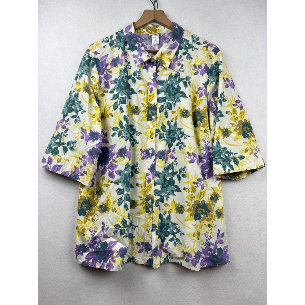 American Sweetheart Shirt Womens XXL Floral Button Front Short Sleeve